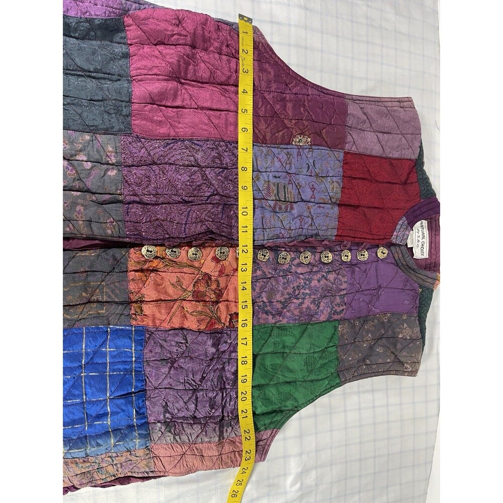 VTG Natural Choice by S.R.G. Quilted Patchwork Vest L Rayon Boho Gypsy India L - Picture 6 of 10